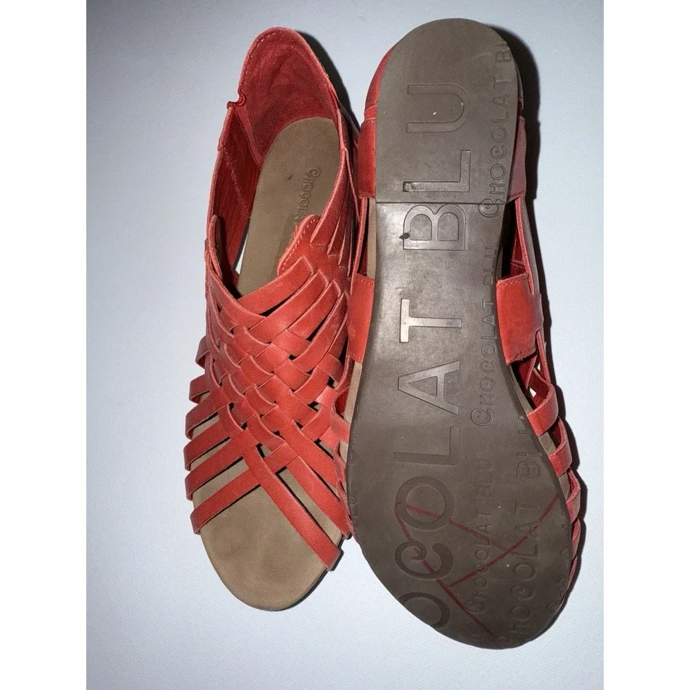 Chocolat Blu Viva G Women Red‎ Leather Weave Huarache Sandals Comfort Italy Sz 6